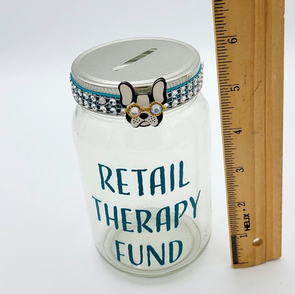 Handmade Retail Therapy Fund Mason Jar Piggy Bank French Bulldog - Picture 8 of 11